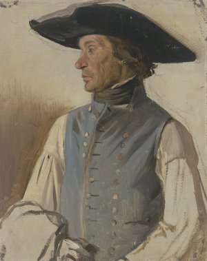 Bauer mit grosem Hut und blauer Weste by Jakob Becker Oil Painting