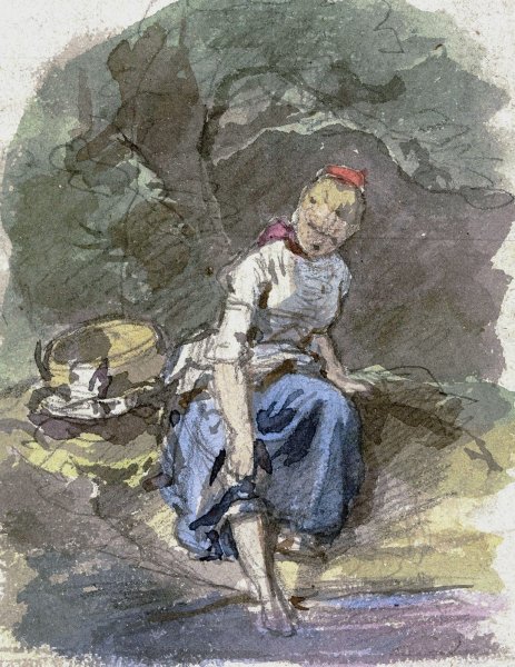 Main Product Photo of Bauernmadchen im Wald sitzend Painting by Jakob Becker