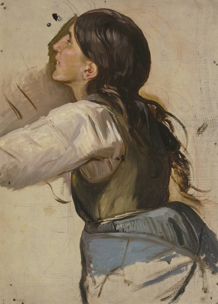 Main Product Photo of Bildnis einer lachelnden Bauerin mit offenem Haar Painting by Jakob Becker