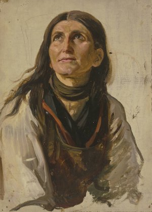 Bildnis einer lachelnden Bauerin mit offenem Haar by Jakob Becker Oil Painting