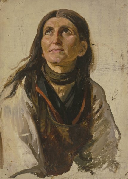 Main Product Photo of Bildnis einer lachelnden Bauerin mit offenem Haar Painting by Jakob Becker