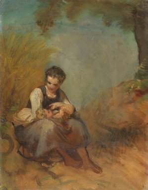 Study of a Young Woman with an Infant by Jakob Becker Oil Painting