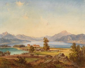 A Scene by Lake Millstattersee, Carinthia by Jakob Canciani Oil Painting