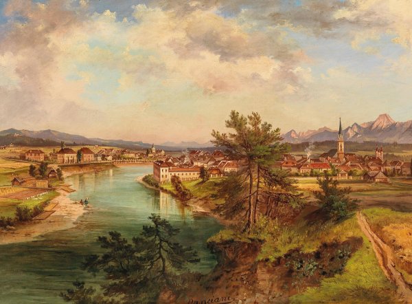 Main Product Photo of A View of Villach Painting by Jakob Canciani