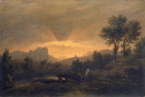 River Landscape with Flight into Egypt by Jakob Christoph Miville Oil Painting