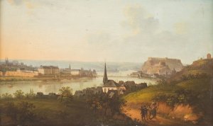 River Rhine at Koblenz overlooking castle and fort Ehrenbreitstein by Jakob Diezler Oil Painting