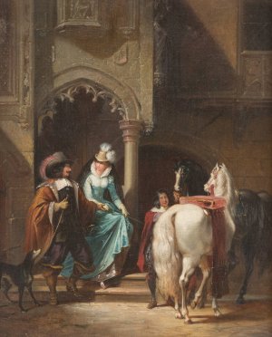 Departing for the ride by Jakob Emanuel Gaisser Oil Painting