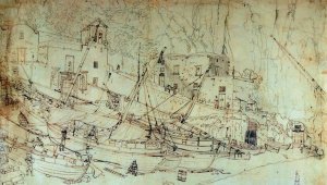 View of the Small Marina at Sorrento by Jakob Hackert Oil Painting
