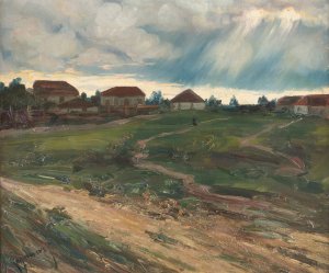 Cloudburst over the Village by Jakob Koganowsky Oil Painting