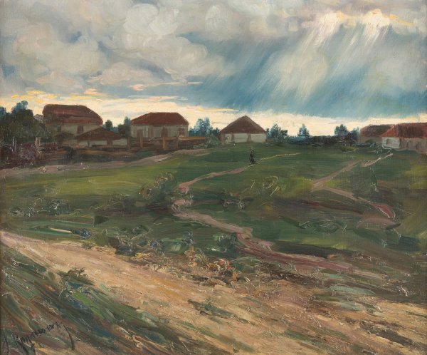Main Product Photo of Cloudburst over the Village Painting by Jakob Koganowsky
