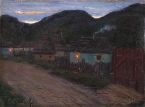 Nachtliche Dorfstrase by Jakob Koganowsky Oil Painting