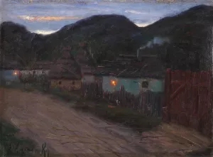 Nachtliche Dorfstrase by Jakob Koganowsky Oil Painting
