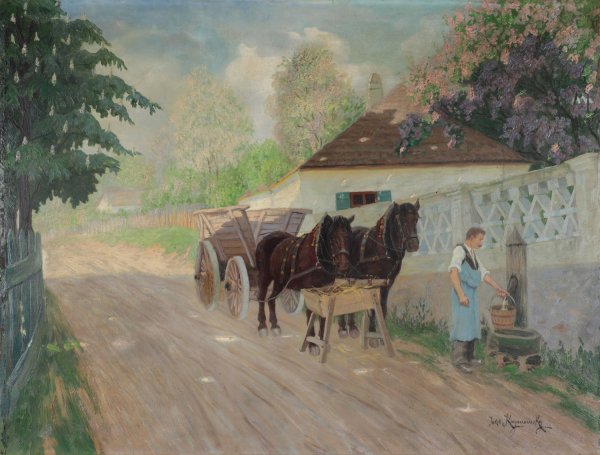 Main Product Photo of Pferdefuhrwerk bei der Rast Painting by Jakob Koganowsky