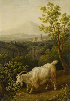 A Male Goat In An Italianate Landscape by Jakob Philipp Hackert Oil Painting