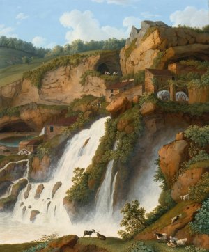 View Of The Waterfall At Anitrella With Goats Grazing Nearby by Jakob Philipp Hackert Oil Painting