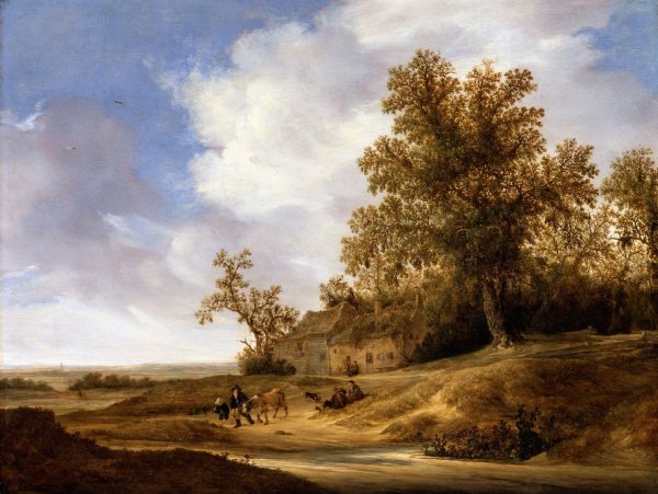 Main Product Photo of A Road near Cottages Painting by Jakob Van Moscher
