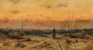 A Woman at the Seaside at Dawn by Jakub Schikaneder Oil Painting