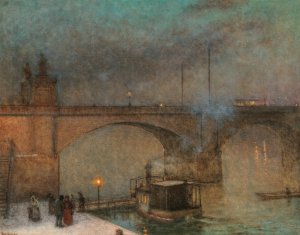 Prague, a Steamboat on the River Vltava in front of Palacky Bridge by Jakub Schikaneder Oil Painting