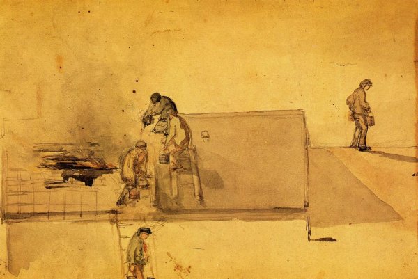 Main Product Photo of A Fire at Pomfret Painting by James Abbott McNeill Whistler