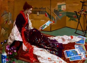 Caprice in Purple and Gold; The Golden Screen by James Abbott McNeill Whistler Oil Painting