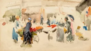 Flower Market; Dieppe by James Abbott McNeill Whistler Oil Painting