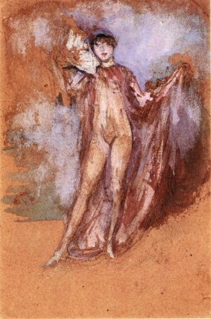Grey and Pink, a Draped Model with Fan Oil painting by James Abbott McNeill Whistler
