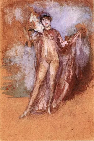 Grey and Pink, a Draped Model with Fan by James Abbott McNeill Whistler Oil Painting