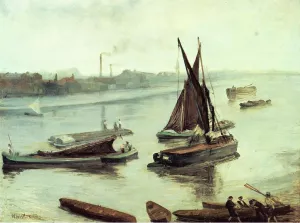 Grey and Silver: Old Battersea Reach by James Abbott McNeill Whistler - Oil Painting Reproduction