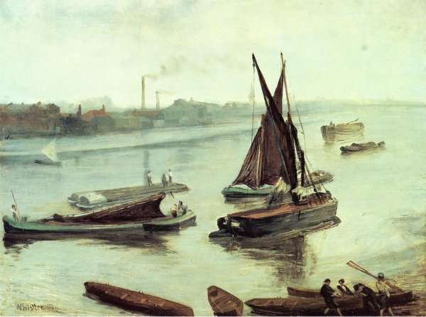 Grey and Silver: Old Battersea Reach by James Abbott McNeill Whistler - Hand-Painted Oil Painting Reproduction