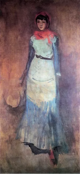Harmony in Coral and Blue: Milly Finch by James Abbott McNeill Whistler Oil Painting