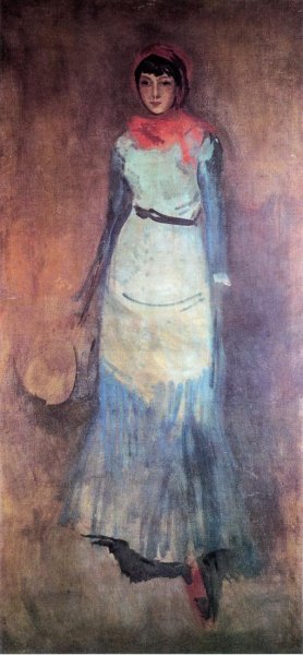 Harmony in Coral and Blue: Milly Finch by James Abbott McNeill Whistler - Hand-Painted Oil Painting Reproduction