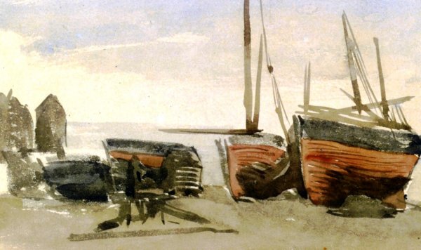 Hastings: Fishing Boats by James Abbott McNeill Whistler - Hand-Painted Oil Painting Reproduction