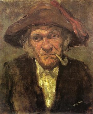 Head of an Old Man Smoking Oil painting by James Abbott McNeill Whistler