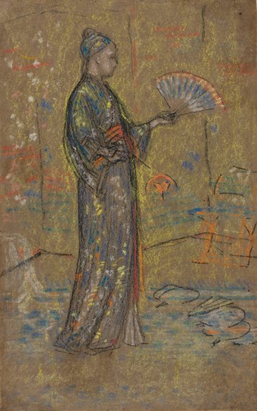 Japanese Woman Painting a Fan  by James Abbott McNeill Whistler - Hand-Painted Oil Painting Reproduction