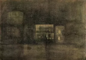 Nocturne: Black and Gold - The Rag Shop, Chelsea by James Abbott McNeill Whistler Oil Painting