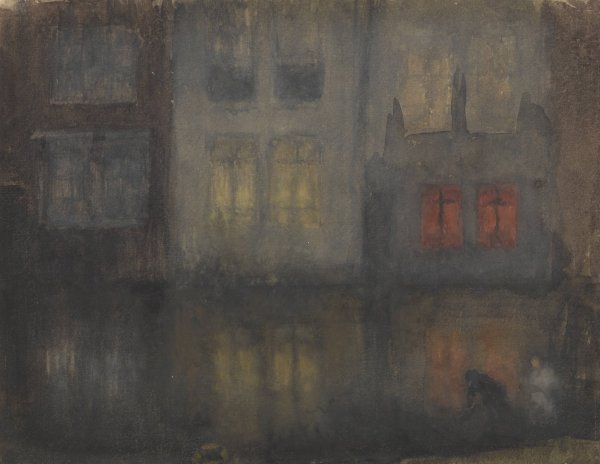 Nocturne- Black and Red—Back Canal, Holland by James Abbott McNeill Whistler - Hand-Painted Oil Painting Reproduction