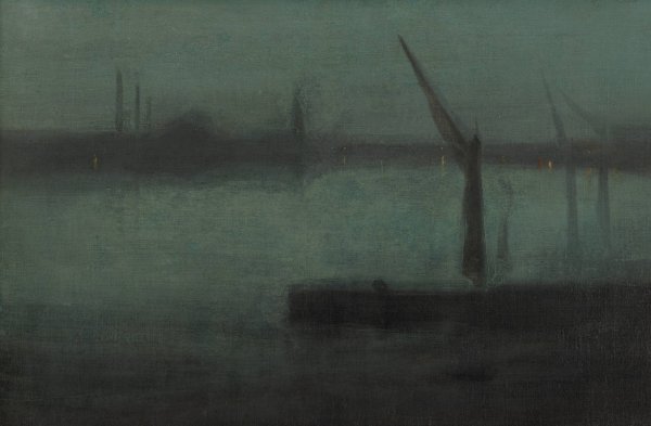 Nocturne; Blue and Silver-Battersea Reach  by James Abbott McNeill Whistler - Hand-Painted Oil Painting Reproduction