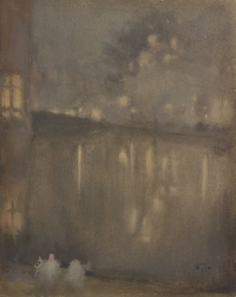 Nocturne; Grey and Gold-Canal, Holland  by James Abbott McNeill Whistler - Hand-Painted Oil Painting Reproduction