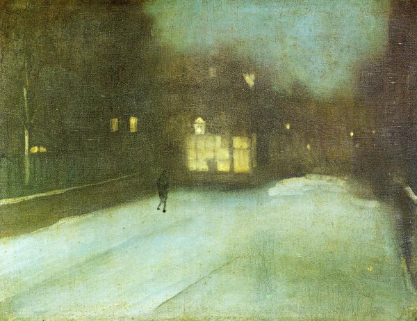 Nocturne: Grey and Gold - Chelsea Snow by James Abbott McNeill Whistler - Hand-Painted Oil Painting Reproduction