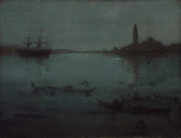 Nocturne in Blue and Silver- The Lagoon, Venice  by James Abbott McNeill Whistler - Hand-Painted Oil Painting Reproduction