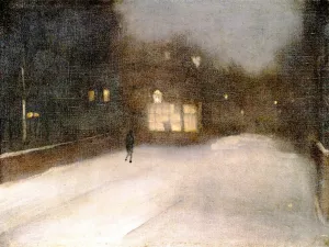 Nocturne in Grey and Gold: Chelsea Snow by James Abbott McNeill Whistler - Oil Painting Reproduction