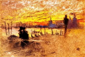 Sunset: Red and Gold - The Gondolier by James Abbott McNeill Whistler Oil Painting
