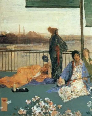 Variations in Flesh Colour and Green: The Balcony by James Abbott McNeill Whistler - Oil Painting Reproduction