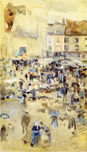 Variations in Violet and Grey - Market Place, Dieppe by James Abbott McNeill Whistler Oil Painting