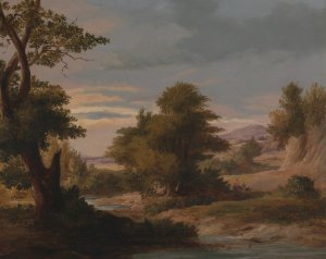 A Wooded River Landscape with Mother and Child by James Arthur O'Connor Oil Painting
