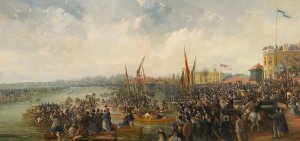 The Finishing Line Of The Oxford And Cambridge Boat Race At Mortlake by James Baylis Allan Oil Painting