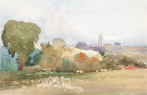 Landscape with Church Steeple  by James Bulwer - Hand-Painted Oil Painting Reproduction