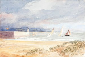Shore Scene with Sailboats by James Bulwer Oil Painting