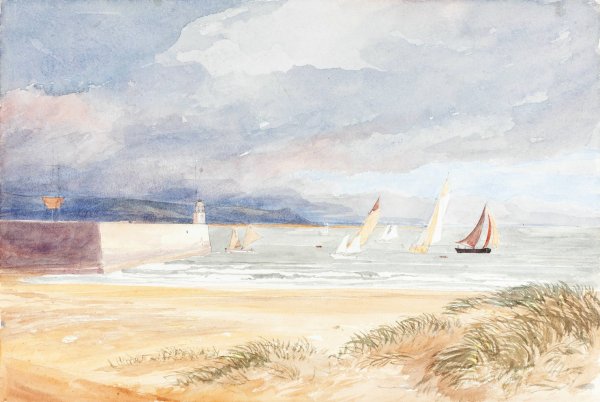 Shore Scene with Sailboats  by James Bulwer - Hand-Painted Oil Painting Reproduction