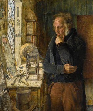 Our village clockmaker solving a problem by James Campbell Oil Painting